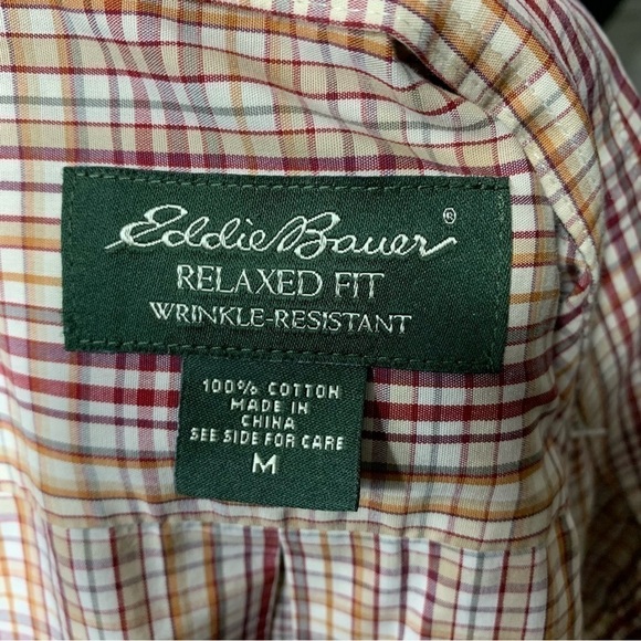 EDDIE Bauer Neutral Plaid Preppy Casual Button Down Shirt Brown Relaxed fit M/L - Picture 9 of 11